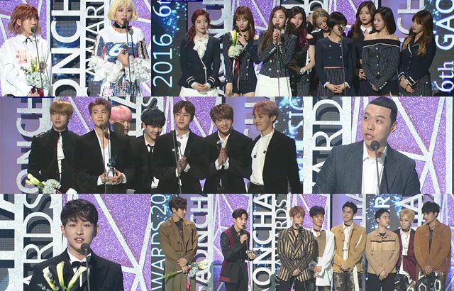 第六屆《Gaon Chart K-Pop Awards》得獎者 (縮圖，來源：《Gaon Chart K-Pop Awards》播出截圖)