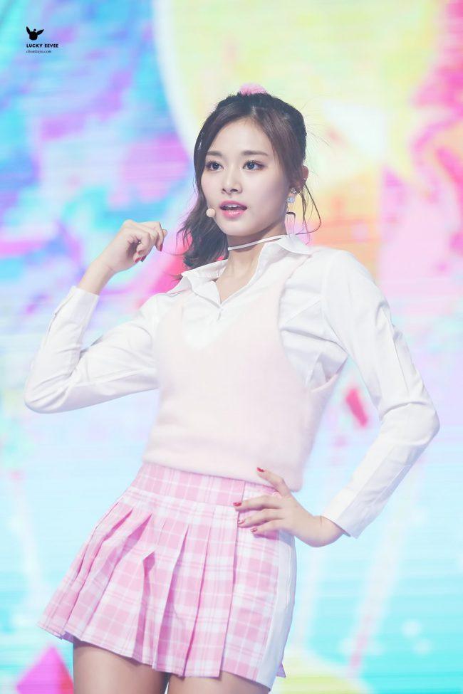 Tzuyu during her recent collaboration performance with EXID's Hani and AOA's Seolhyun