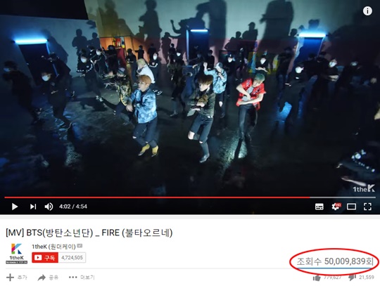 防彈少年團 「FIRE」MV Youtube點擊率突破5千萬次