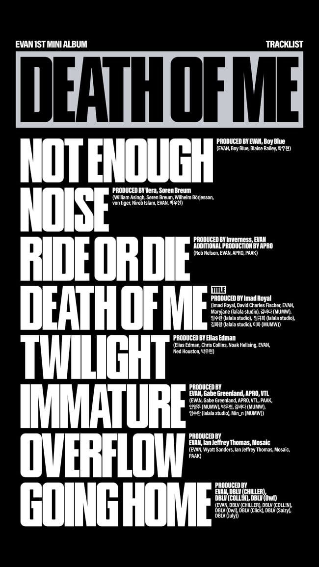 EVAN reveals tracklist for mini album 'death of me' with strong songwriting role