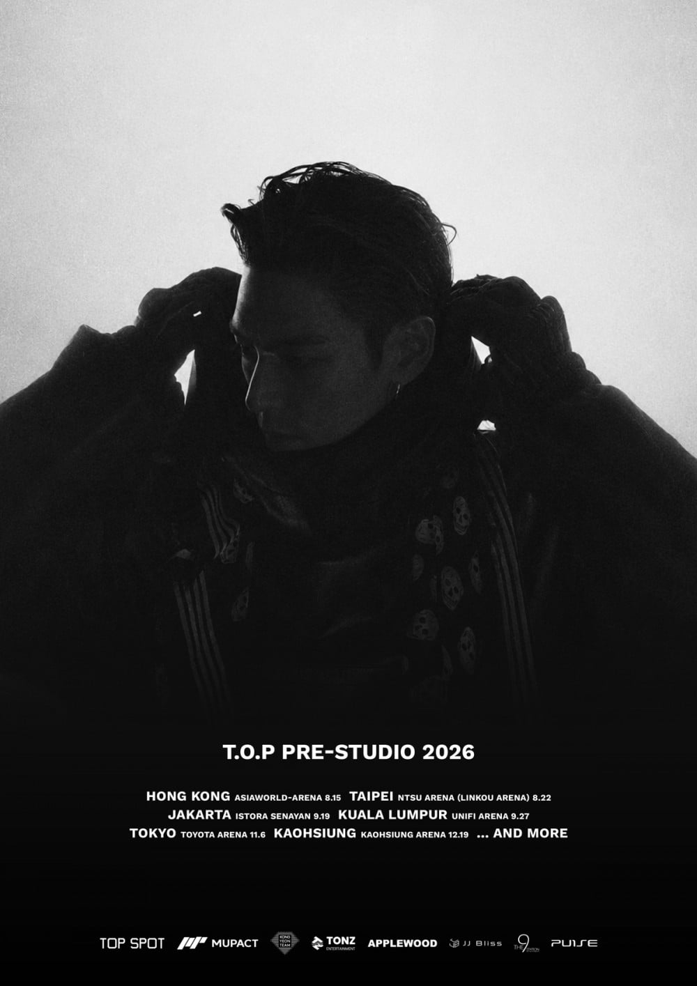 T.O.P PRE-STUDIO 2026 tour poster listing the Jakarta date