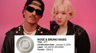 Ros&eacute; 和 Bruno Mars “APT.” 正式被 RIAA 認證為白金唱片 